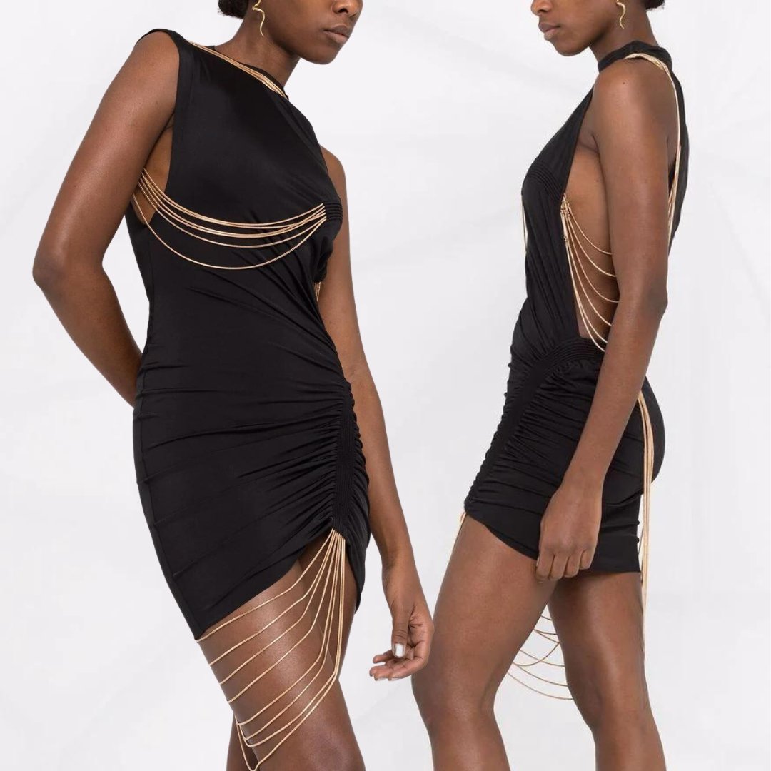Bodycon Black Dress with Chain Detail | Glam Galore India Bodycon Black Dress with Chain Detail | Glam Galore India