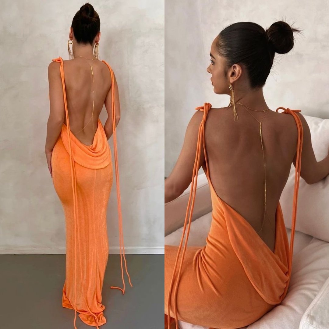 back open orange dress