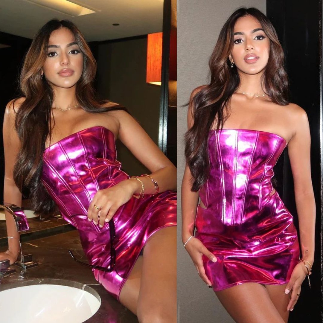 metallic barbie pink corset top and mini skirt co ord