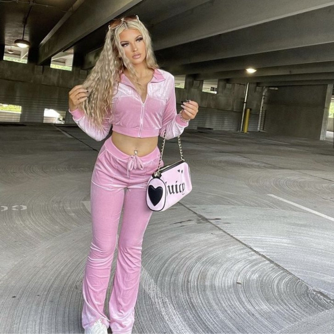 barbie pink co ord with a hooded cropped jacket and matching track pants