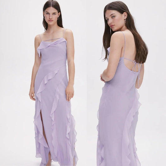 RULLED SLIT DRESS PURPLE