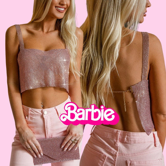 barbie top- rose gold rhinestone top isnpired by dua lipa